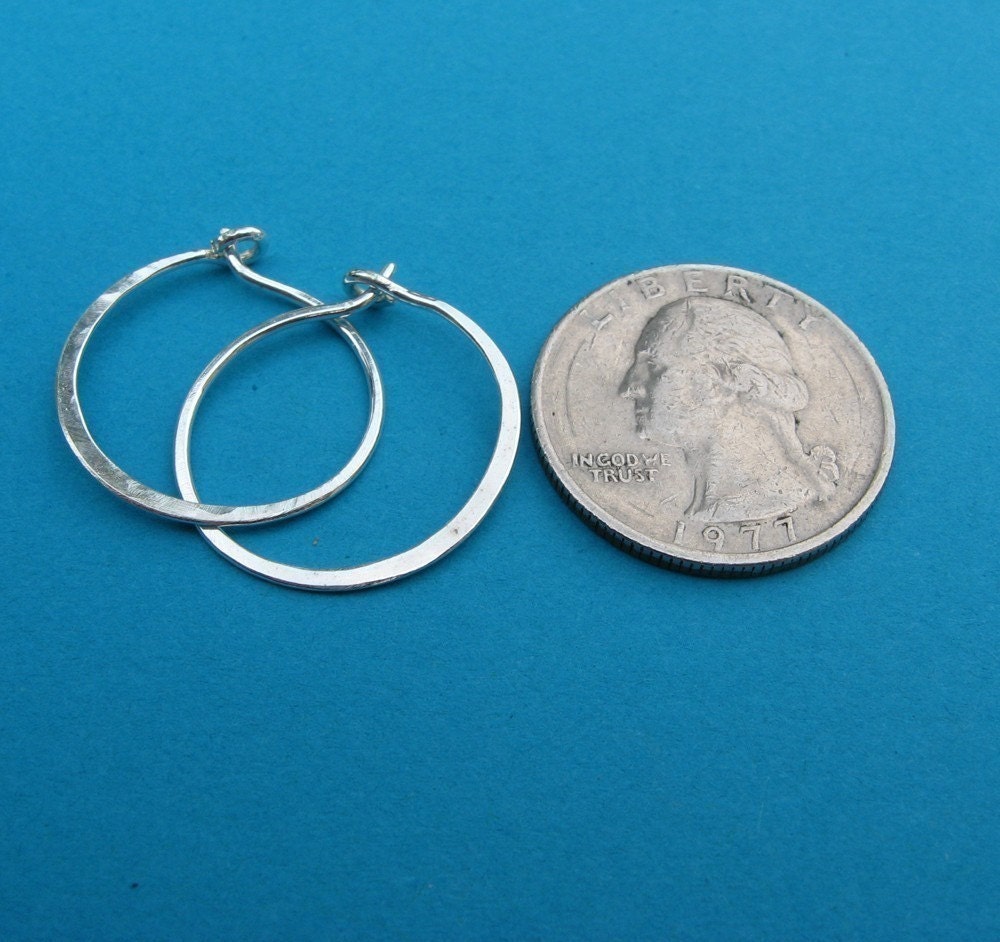 Sterling Silver Hammered Hoops 1 Inch 1 - Etsy