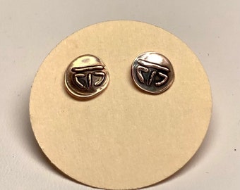 Bar 717 Ranch copper and sterling silver stud earrings . camp trinity