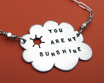 You Are My Sunshine..  sterling silver sun and cloud necklace handmade