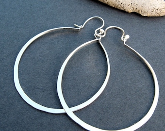 Hammered Sterling Silver Hinged Hoop Earrings - 1 inch to 2 inch