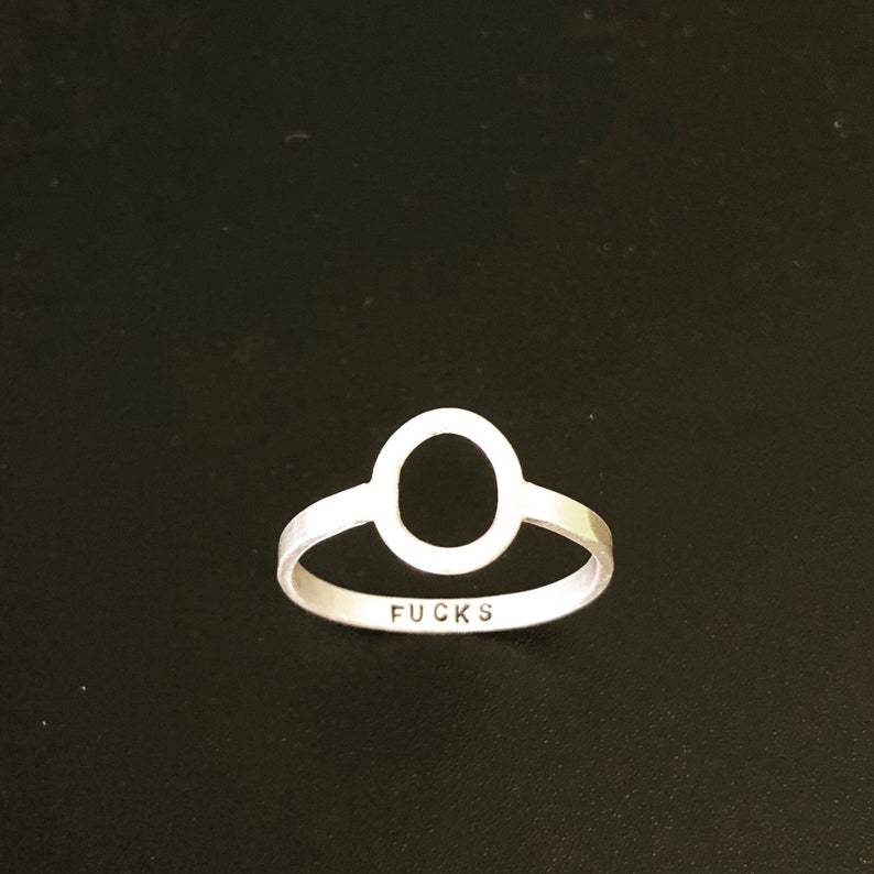 sterling silver Zero Fucks ring. no more fucks. text OUTSIDE image 6