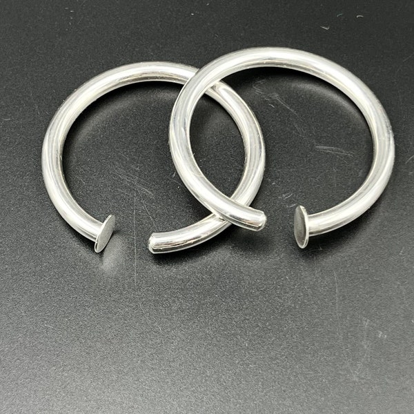 6ga solid sterling silver Hoops 1.75 inch outside diameter unisex. one pair