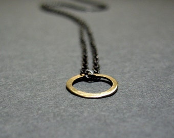 14k gold circle on an oxidized sterling chain necklace little gold O...