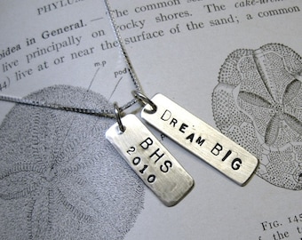 Personalized Sterling Silver Tag Necklace: Custom Stamped Gift; two tags