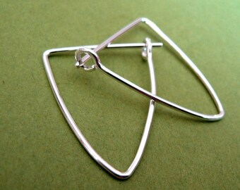 Sterling silver triangle hoops - 18ga triangle shaped, 1 inch tall - Silver Bullets