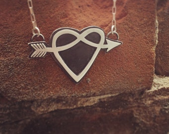Arrow and Heart necklace. sterling silver. handmade. heart necklace