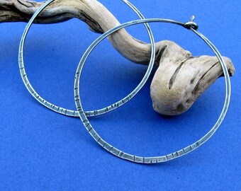 Hammered 16ga Sterling Silver Hoop Earrings, Textured Rustic Hoops (2 inch)