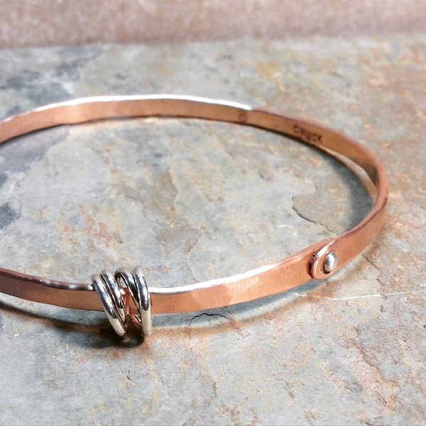 Copper bangle with silver rivet and silver tangle bead by VisionQuest