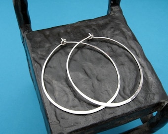 Sterling silver 2 inch 16 ga hammered hoops - ginormous, XXL