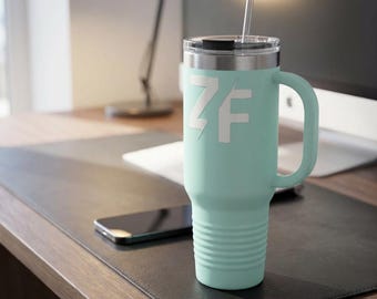 Taza de viaje con logo ZF / Vaso térmico de 1.2 litros (40 oz), acero inoxidable / Marca ZANEFRAME