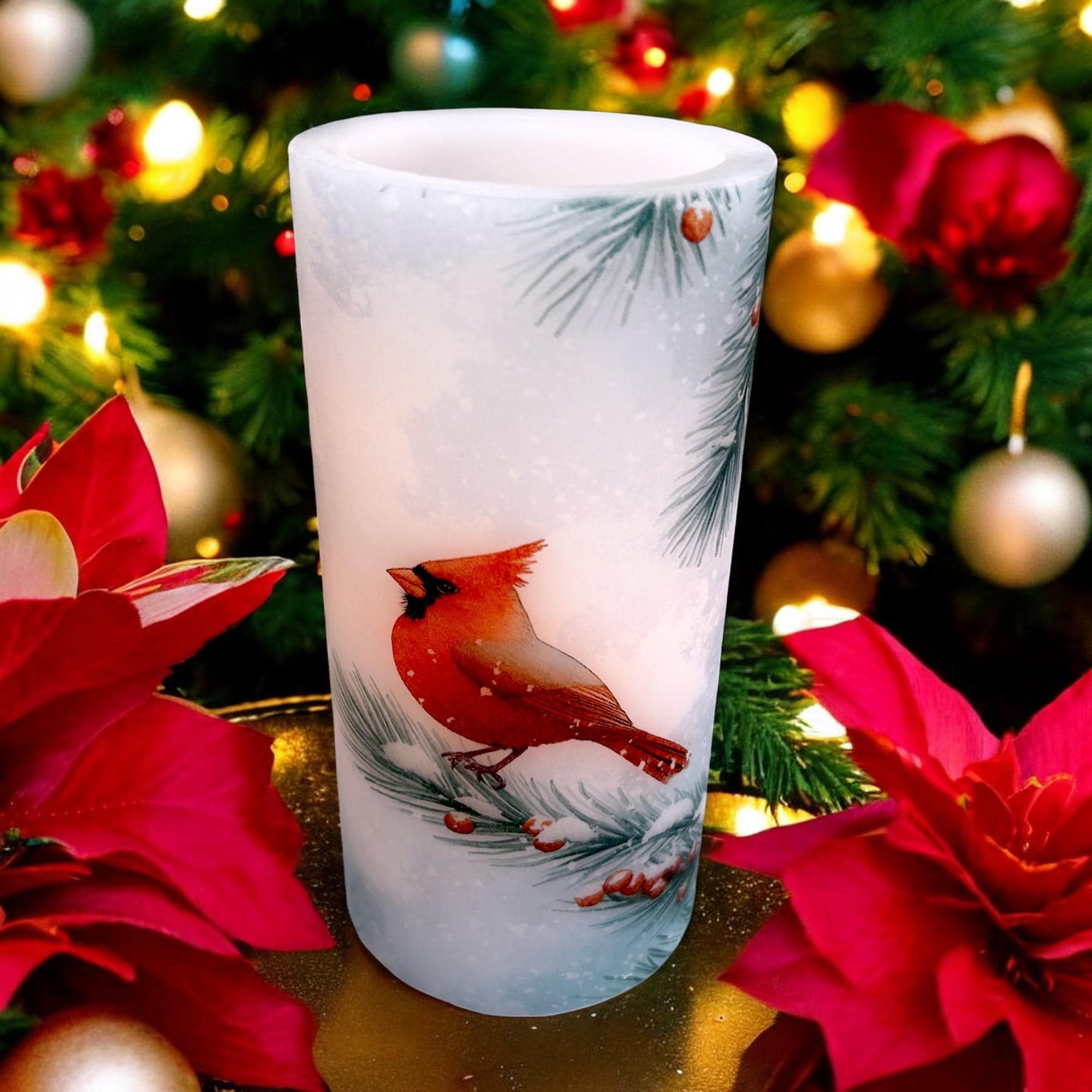 Christmas Cardinal Lantern with LED Candle on a Battery Powered Timer, 13  Inches, image size:2000x2000