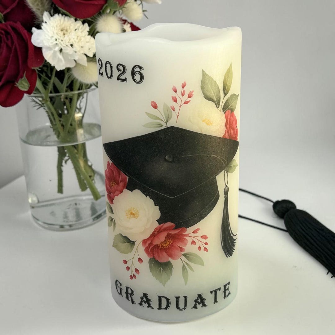 Graduation Cap With Flowers, Real Wax Flameless Candle, Unique Gift for ...