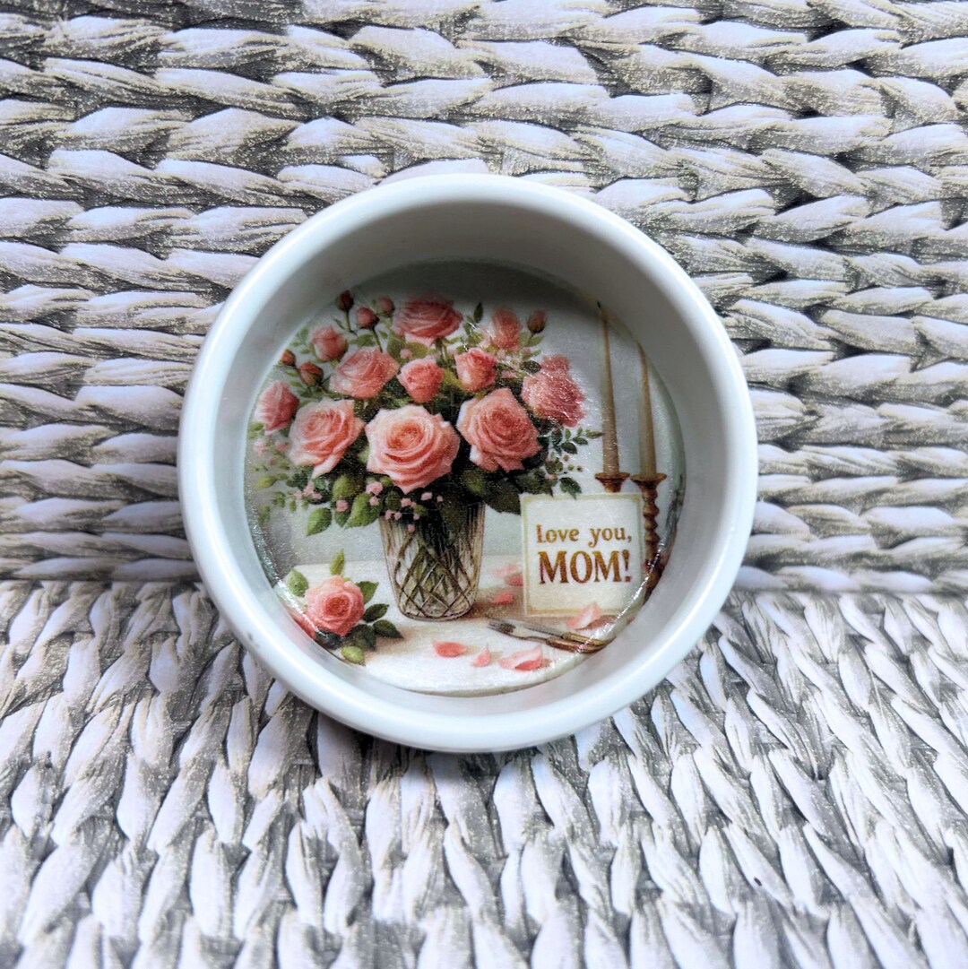 Roses in a Vase, Love You Mom Trinket Dish, Lovely Decoupaged Catch All