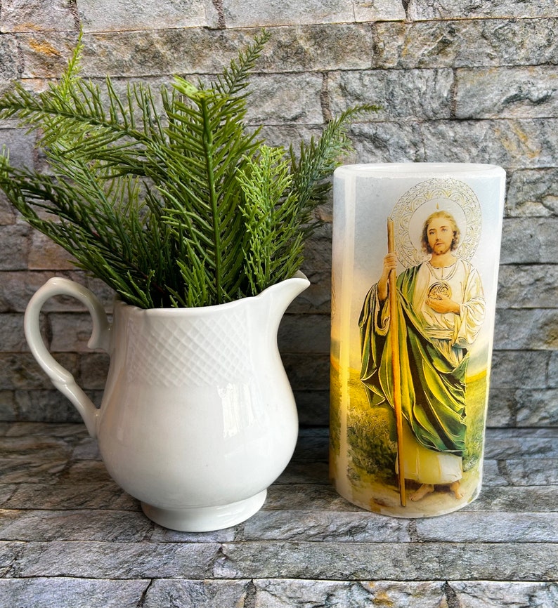 Saint Jude , Real Wax Flameless Candle, Lovely Religious Candle, LED