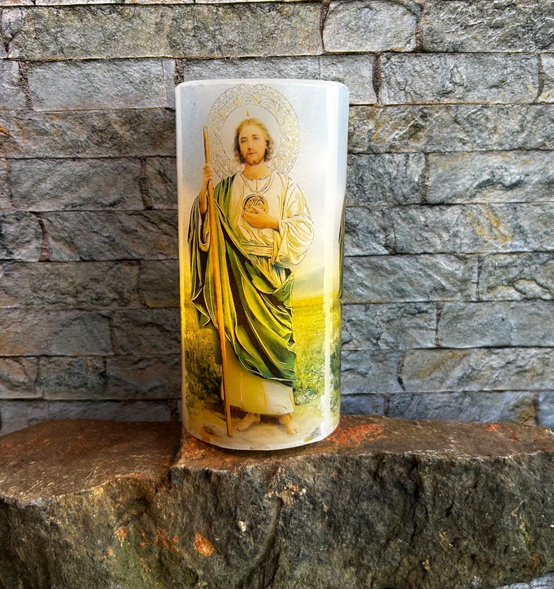 Saint Jude , Real Wax Flameless Candle, Lovely Religious Candle, LED