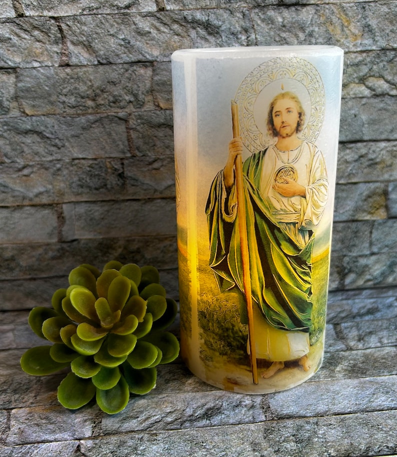Saint Jude , Real Wax Flameless Candle, Lovely Religious Candle, LED