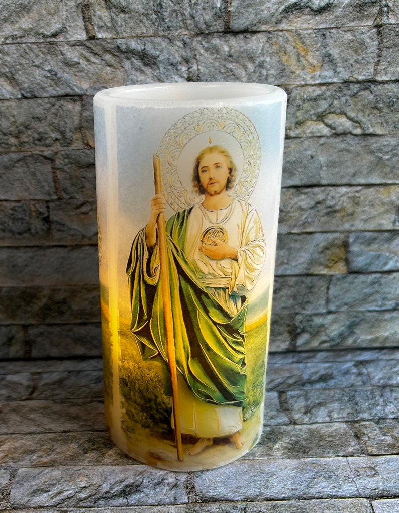 Saint Jude , Real Wax Flameless Candle, Lovely Religious Candle, LED