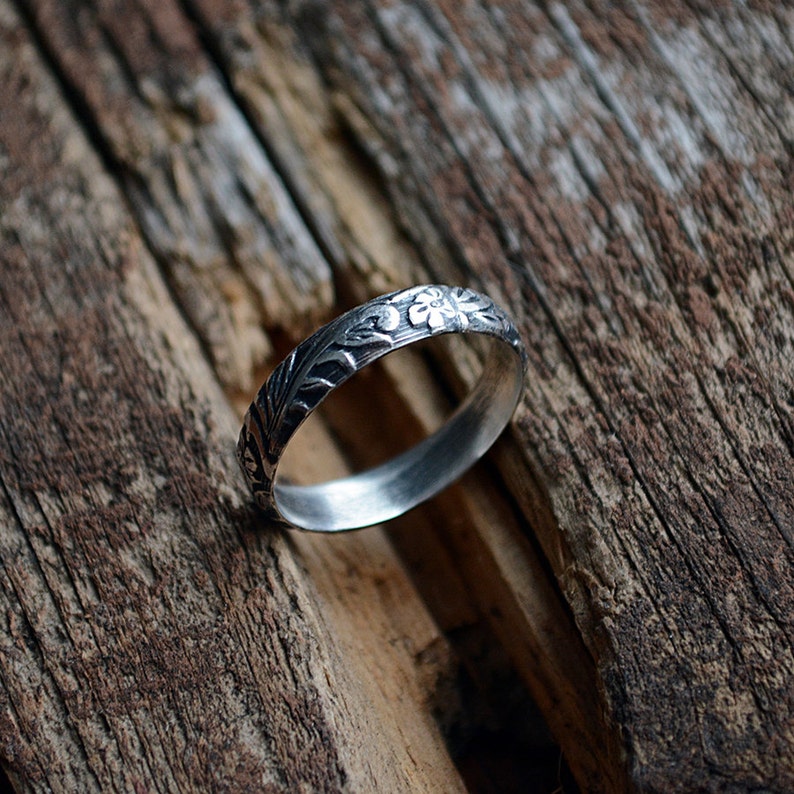 Silver Wedding Band Patterned Ring Womens Wedding Band - Etsy