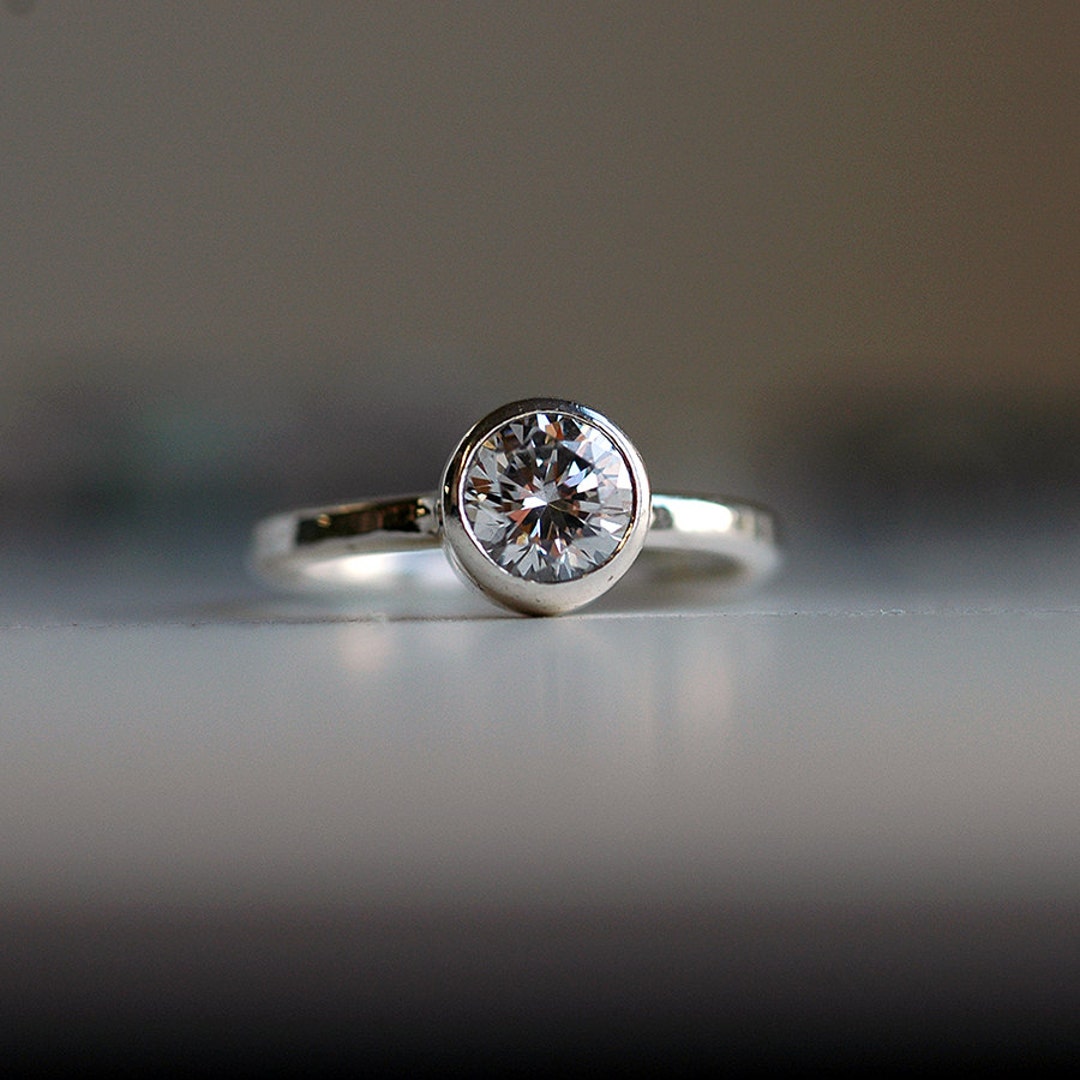 Sterling Silver Engagement Ring With 6mm CZ Simple Gemstone - Etsy