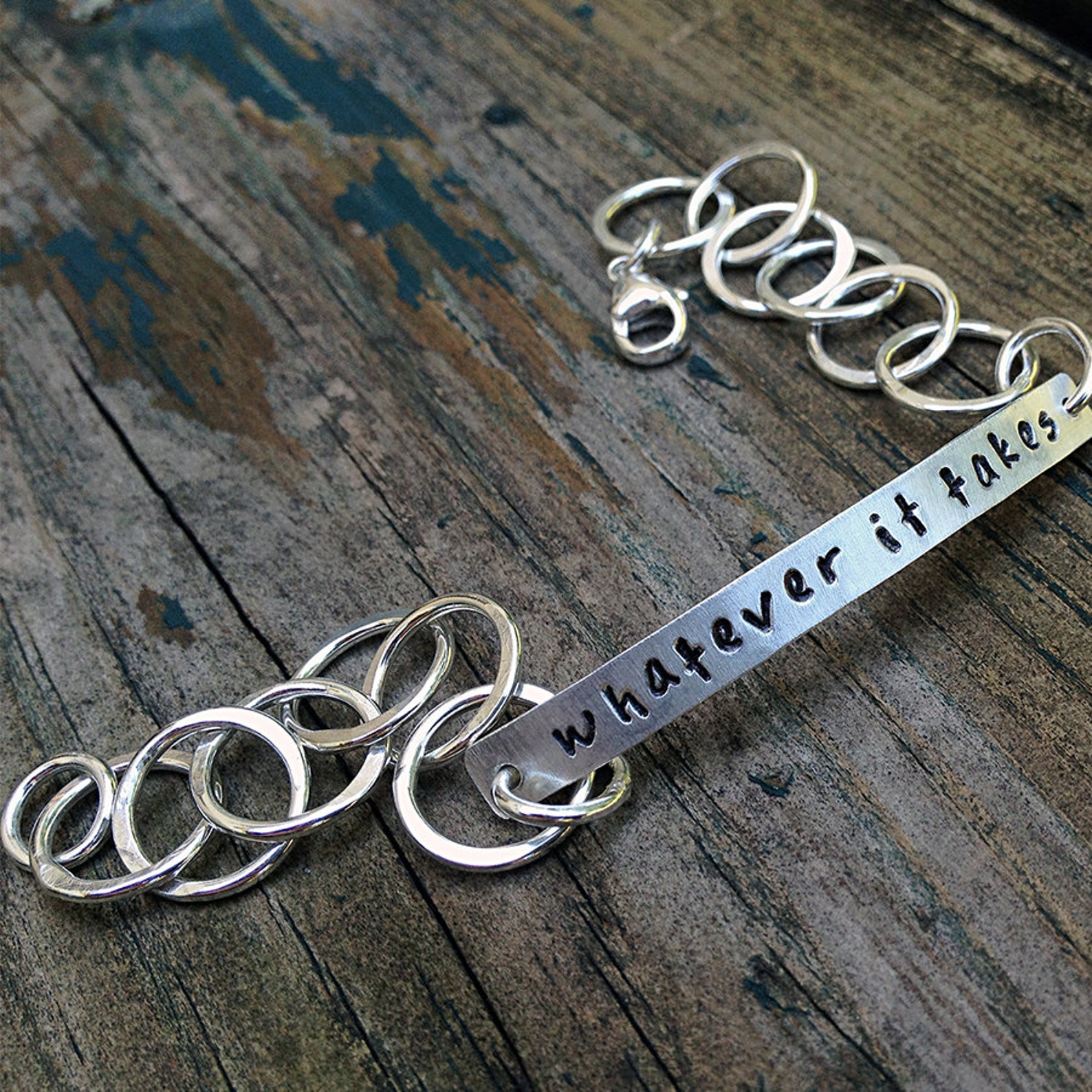Sterling Silver Word Phrase Bracelet on handmade chain Etsy
