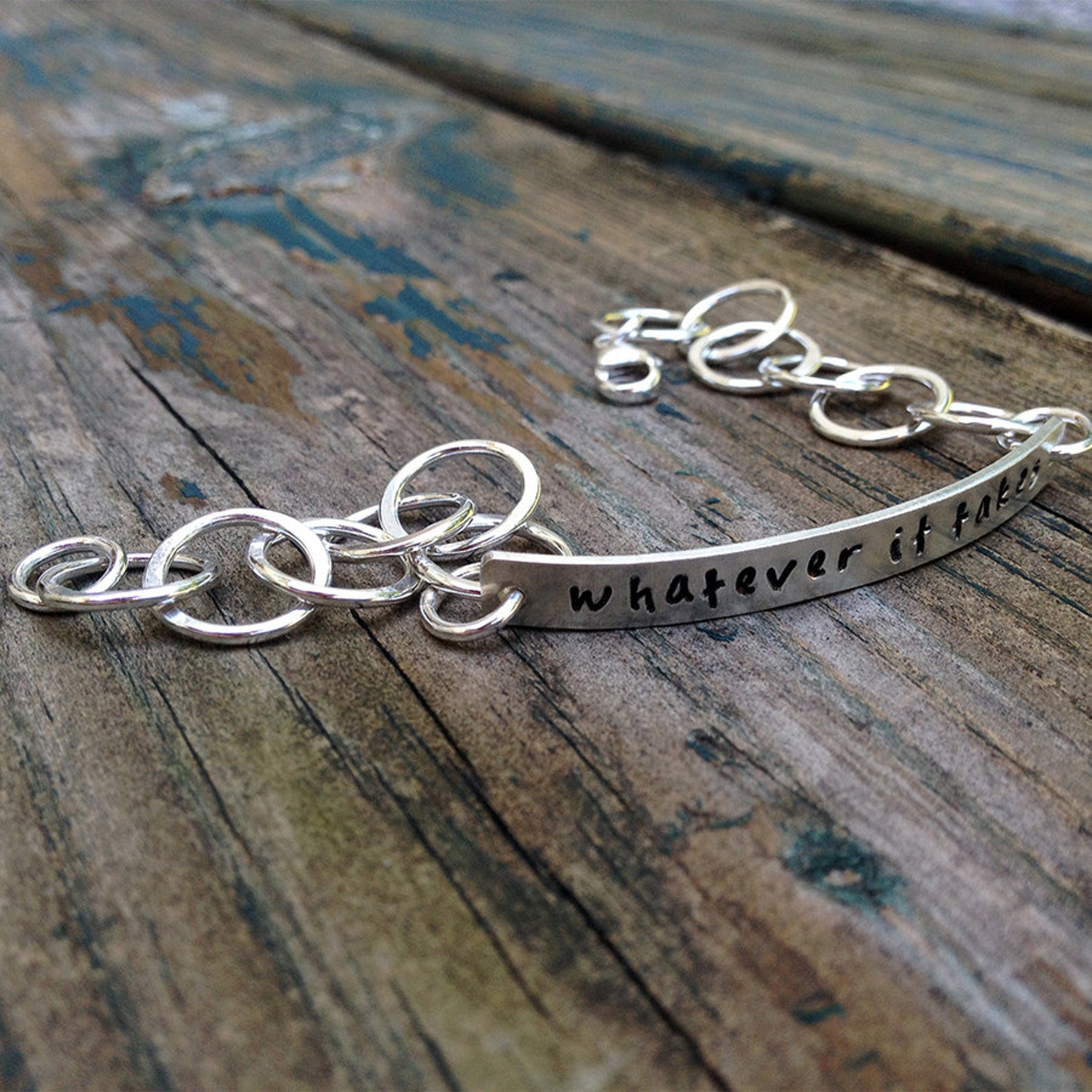 Sterling Silver Word Phrase Bracelet on handmade chain Etsy