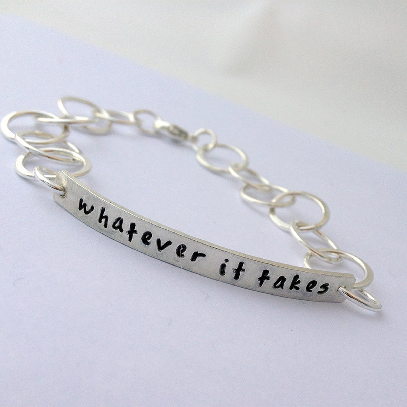 Sterling Silver Word Phrase Bracelet on handmade chain Etsy