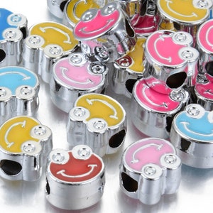 15 UV Plating Acrylic European Beads, with Enamel, Large Hole Beads, Mixed Color, Frog, Platinum, 11x12x8mm, Hole: 4mm Florida Shipping