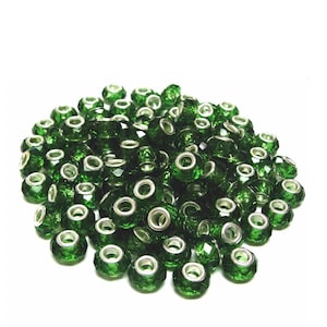 5, 15 or 30 Green Glass European Beads Ships from Florida
