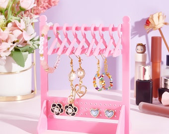 64 Hole Earring Rack Holder with Coat Hangers, Acrylic Earring Display Stand Unique Earring Closet Ear Stud Holder for Jewelry Storage