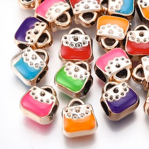 10, 15, 30 or 50 UV Plating Acrylic European Beads, Enamel Large Hole Handbags, Mixed Color Light Gold 11x10x7mm, Hole: 4mm Florida Shipping