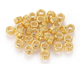 15, 30 or 50 Matte Brass European Style Beads, Large Hole Beads, Long-Lasting Plated, Column, Real 18K Gold Plated, 4x6mm, Hole: 4.5mm
