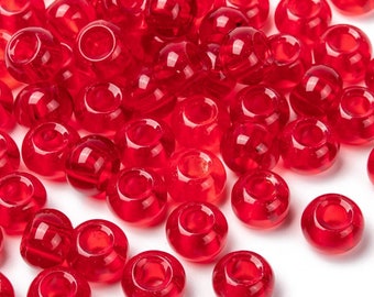 20, 40, or 75 Glass European Beads, Large Hole Beads, Rondelle, Red, 15x10mm, Hole: 5mm