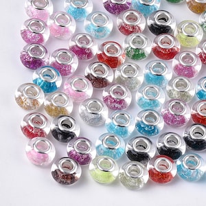 5, 15, or 30 Mixed  Transparent Resin European Beads, Large Hole Rondelle Beads, 13.5~14x8.5~9mm, Hole: 5mm - Ships from Florida