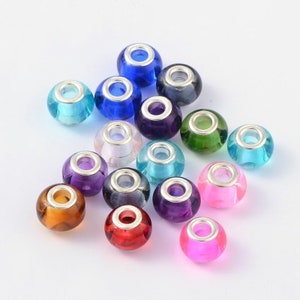 10, 20 o 50 perline in vetro di colori misti con foro largo / perline europee 15 x 12 mm, foro: 5 mm. Spedizioni dalla Florida.