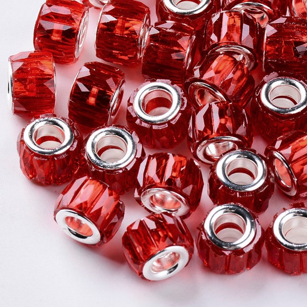 15 or 30 Transparent Red Resin European Beads