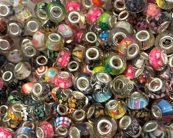 10, 20, 40, or 100 Mixed Acrylic European Patterned Beads Ships from Florida