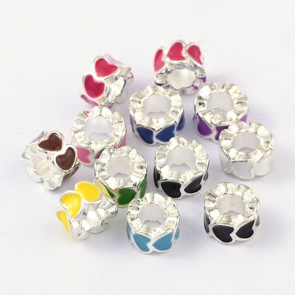 10 Heart Ring Enamel Large Hole European   Beads  10x6mm, Hole: 5mm