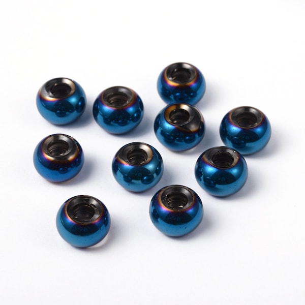 15 or 30 or 100 Glass European Beads, Large Hole Beads, Rondelle, Deep Sky Blue, 15x10mm, Hole: 5~6.4mm