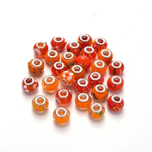 5, 15 or 30 Orange Glass European Beads  14~16x9~10mm, Hole: 5mm Random Mix Ships from Florida