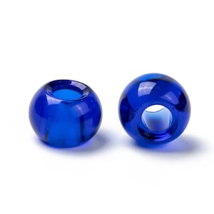 40 or 100 Glass European Beads, Large Hole Beads, Rondelle, Royal Blue, 15x10mm, Hole: 5mm Ships from Florida