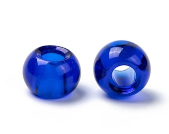 40 or 100 Glass European Beads, Large Hole Beads, Rondelle, Royal Blue, 15x10mm, Hole: 5mm Ships from Florida