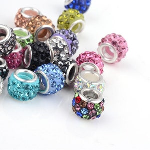 15, 30, 50 oder 75 Polymer Clay Strass Perlen, Großloch Perlen, Rondell, gemischte Farbe, 10~12x7~8 mm, Loch: 5 mm