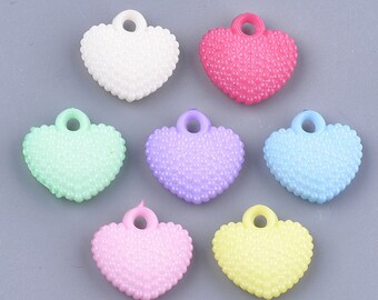 50 Mixed Opaque Solid Color Acrylic Pendants, Heart, Mixed Color, 18x18x5.5mm, Hole: 2.5mm; about