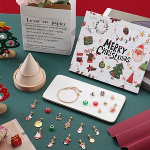 24 Piece Christmas Theme DIY European Bracelet Making Kit, Including Bracelets, Enamel & Rhinestone European Beads and Dangle Charms
