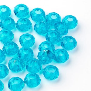 5, 15, 30 o 50 cuentas europeas de vidrio facetado con agujeros grandes, sin núcleo metálico, redondas, azul real, 14 mm de diámetro, 8 mm de grosor, agujero: 5 mm