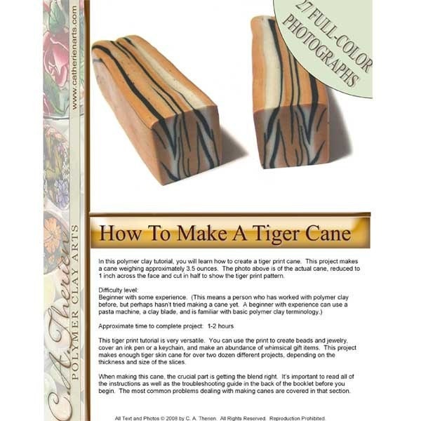 Full-Color PDF Tutorial - How To Make A Tiger Print Polymer Clay Cane