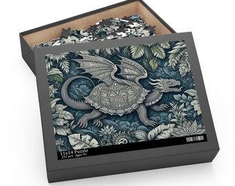 William Morris Inspired Dragon Turtle Puzzle - Dive into Mythical Realms with Mind-Expanding Artistry Unique Zen Décor and Spiritual Jigsaw