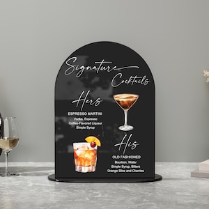 Enseigne pour boisson signature - Enseigne pour cocktail Signature - Enseigne pour boisson pour mariage - Menu cocktail pour mariage - Boissons pour lui et pour elle - Enseigne à boire pour les mariés