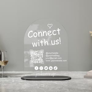 Social Media Acrylic Sign, Let&#39;s Get Social Sign, Connect with Us Sign, QR Code Sign, Small Business Sign, Instagram Sign, Follow Us Sign