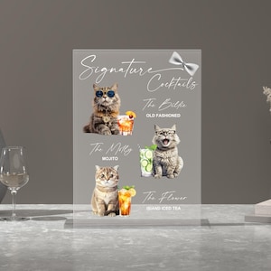 Signe signature pour animaux de compagnie cocktails - Signe pour boissons emblématiques pour chat et chien - Signe pour bar de mariage en acrylique givré - Signe pour boissons modernes Animaux de compagnie - Signe pour cocktail pour animal de compagnie
